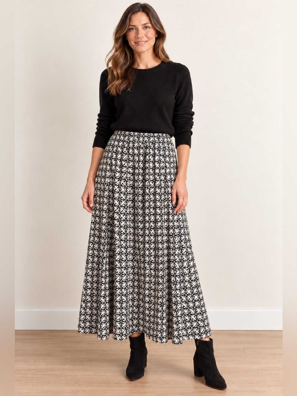 Max Studio Geometric Lattice Knit Maxi Skirt with Pockets XS